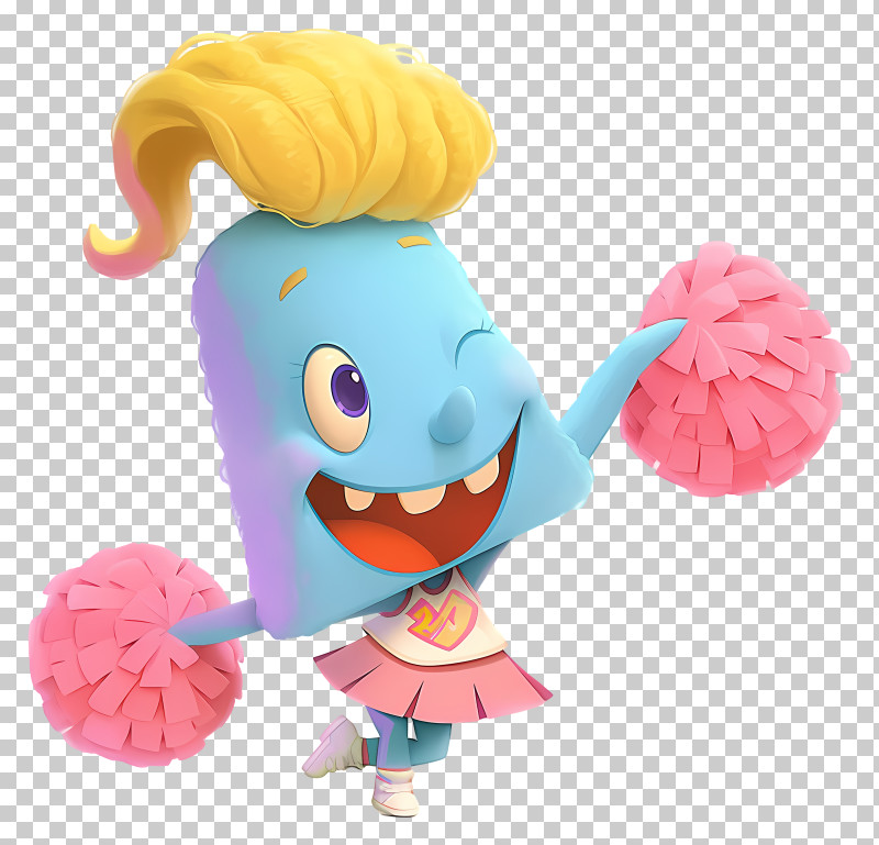 Blue Cartoon Whale - Cheerful Cheerleader With Pom-poms PNG