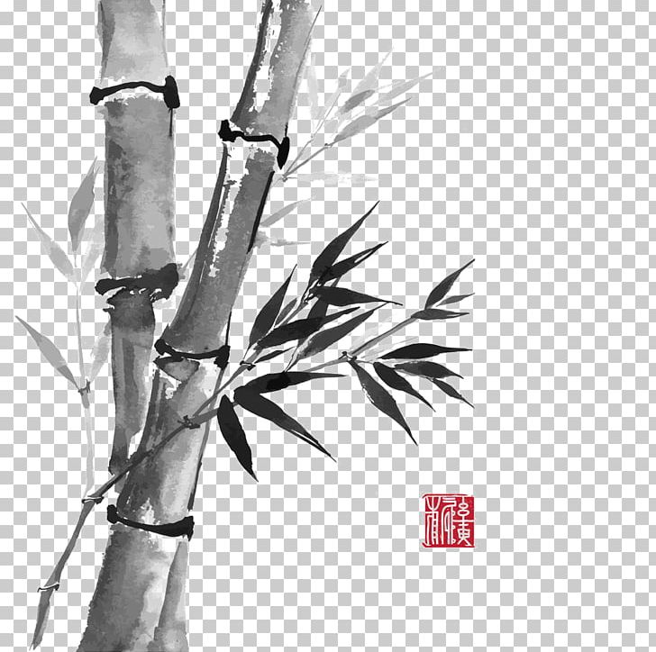 Bamboo Drawing Ink Wash Painting PNG, Clipart, Bamboo Painting, Black And White, Branch, Chinese, Chinese Border Free PNG Download