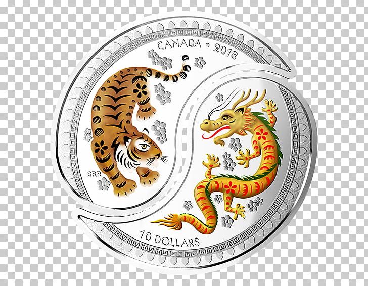 Tiger Yin And Yang Chinese Dragon Coin Silver PNG, Clipart, Animals, Big Cats, Body Jewelry, Carnivoran, Cat Like Mammal Free PNG Download