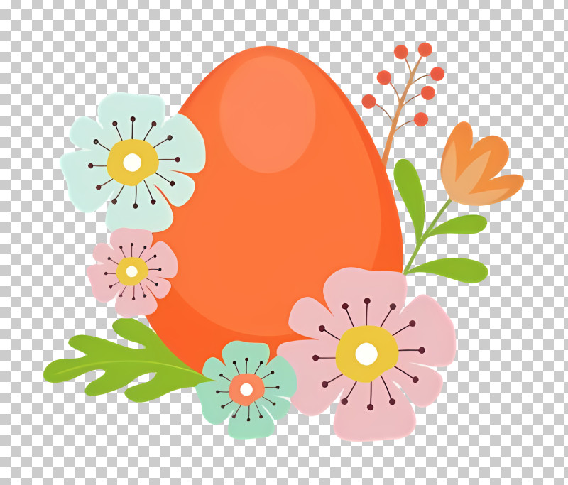 Easter Egg - Decorative Orange Egg With Flowers PNG