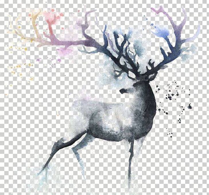 Deer Watercolor Painting Out Of The Cot Art PNG, Clipart, Animals, Antler, Art, Blooming, Canvas Print Free PNG Download