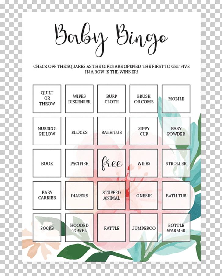 Bingo Card Baby Shower Game Party PNG, Clipart, Area, Baby Shower, Bingo, Bingo Card, Birthday Free PNG Download