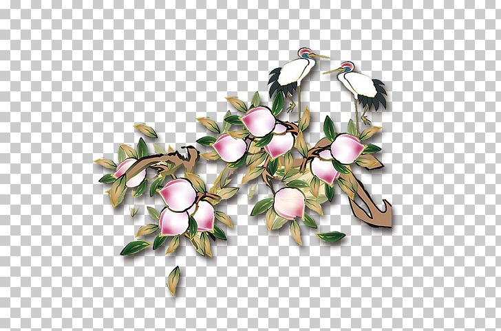 Xiantao Longevity Peach Saturn Peach Crane PNG, Clipart, Birthday, Blossom, Branch, Branches, Cherry Blossom Free PNG Download