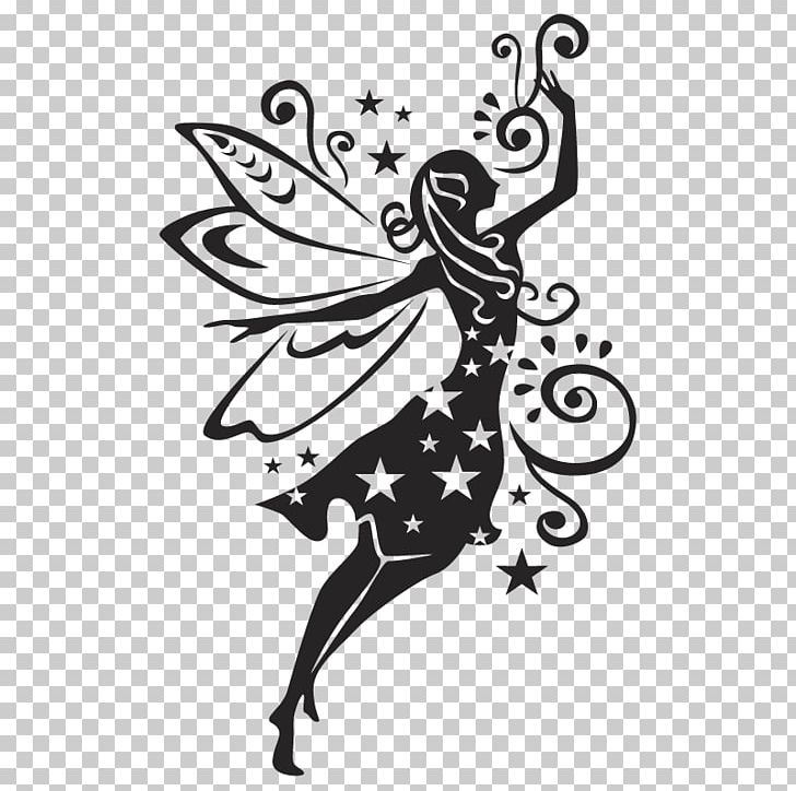 Wall Decal Fairy Silhouette Stencil PNG, Clipart, Art, Black And White, Butterfly, Costume Design, Drawing Free PNG Download