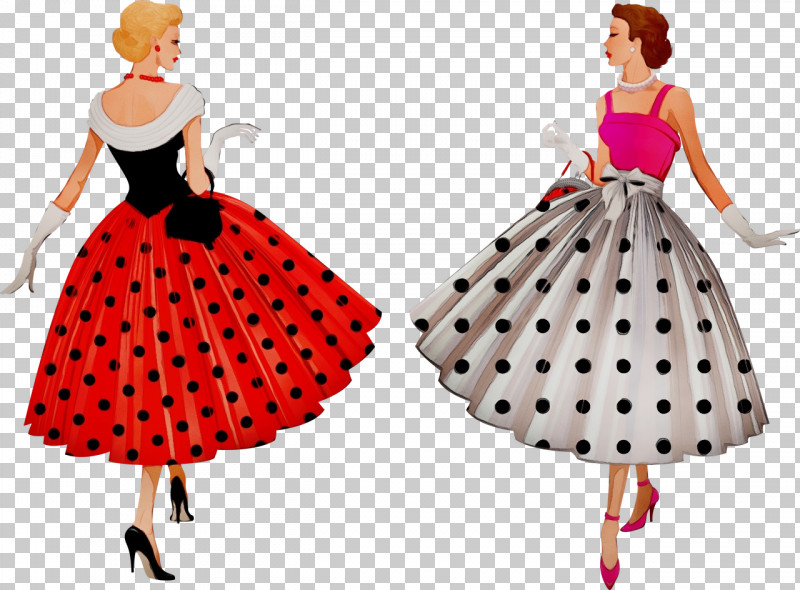 1950S Style Woman Polkadot Dress 50S Retro Fashion Vector Female