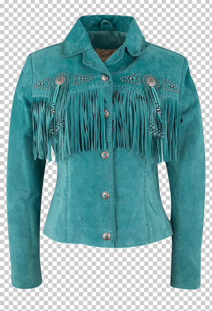 Leather Jacket Turquoise PNG, Clipart, Aqua, Electric Blue, Fringe, Jacket, Leather Free PNG Download