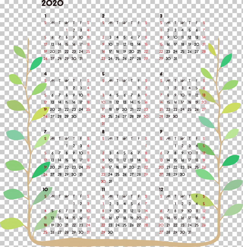 Green Text Leaf Font Pattern PNG, Clipart, 2020 Printable Calendar, Green, Leaf, Paint, Plant Free PNG Download