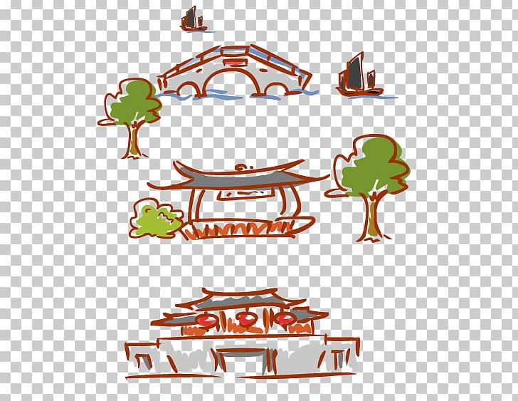 Cartoon Landscape Drawing PNG, Clipart, Architecture, Bridge, Building, Building Vector, Cartoon Free PNG Download