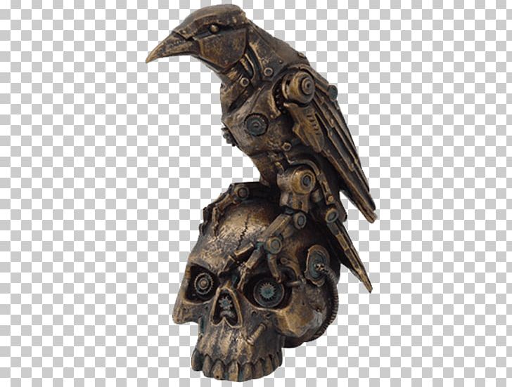 Steampunk Raven Crow On Skull Figurine 8" High Resin Statue New! 