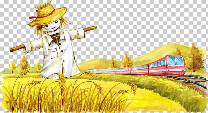 Train Rail Transport Paddy Field Scarecrow Oryza Sativa PNG, Clipart, Art, Cartoon, Childrens Song, Commodity, Computer Wallpaper Free PNG Download