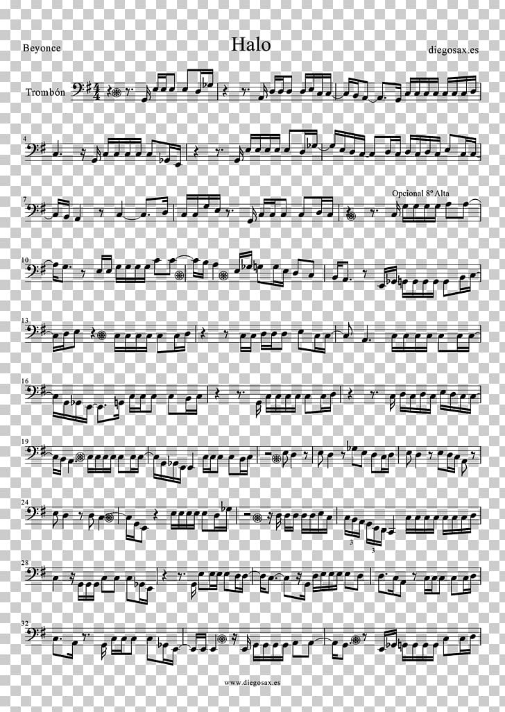 Halo Sheet Music Trombone PNG, Clipart, Angle, Area, Beyonce, Black And White, Calligraphy Free PNG Download