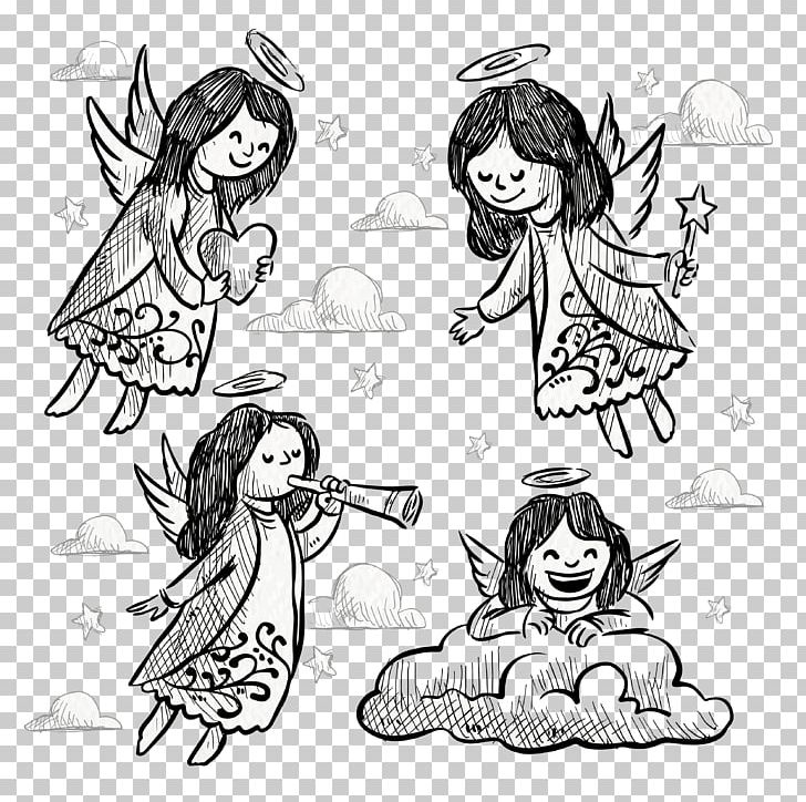 Angel Drawing Illustration PNG, Clipart, Arm, Black, Boy Cartoon, Cartoon, Cartoon Eyes Free PNG Download
