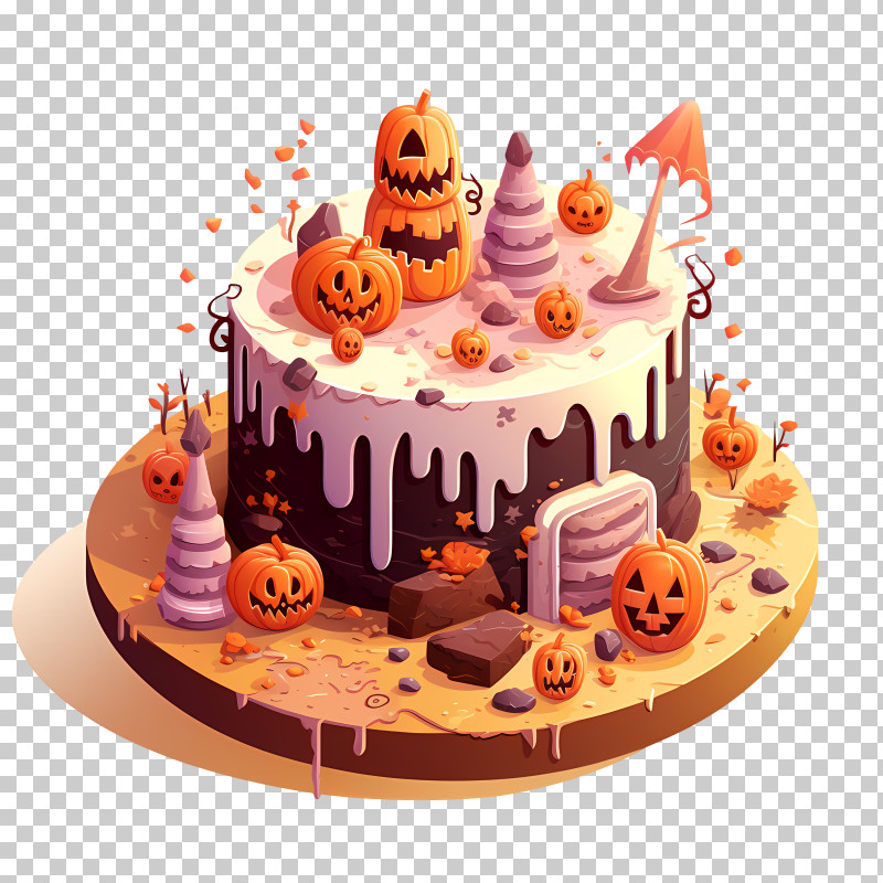 Halloween Cake - Spooky Halloween Cake With Pumpkins PNG