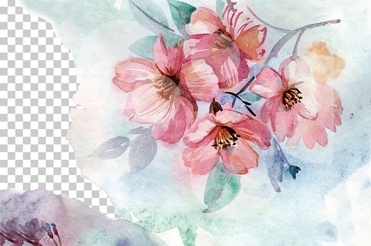 Paper Watercolour Flowers Watercolor Painting Wall Decal PNG, Clipart, Branch, Cherry, Chinese Style, Computer Wallpaper, Flower Free PNG Download