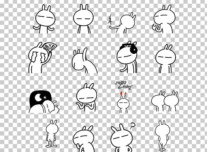 Tuzki Sticker Facebook Messenger Emoticon PNG, Clipart, Angle, Arm, Black, Black And White, Cartoon Free PNG Download