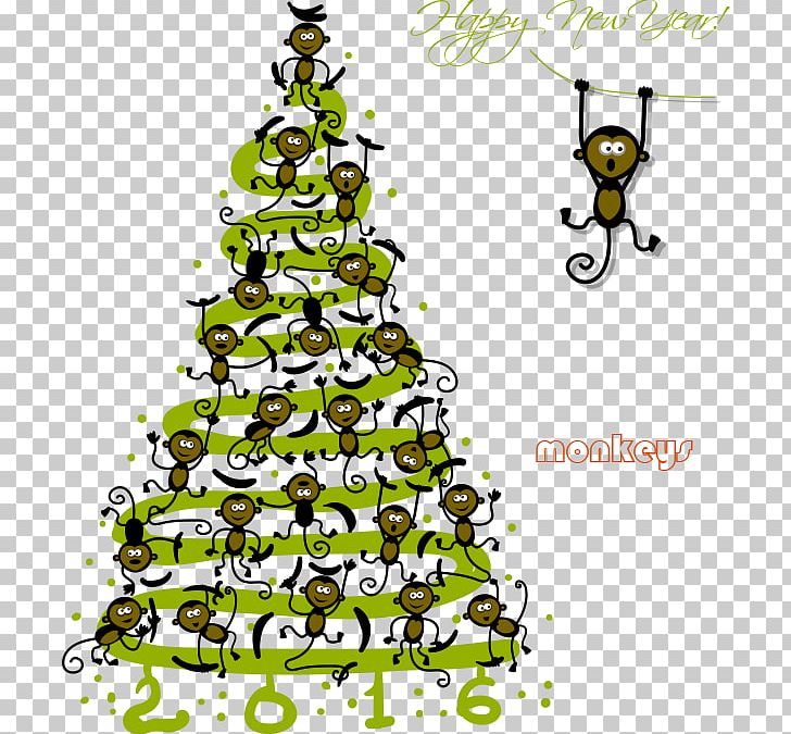 Christmas Tree Monkey Poster PNG, Clipart, Animals, Branch, Cartoon, Christmas Decoration, Creative Christmas Free PNG Download
