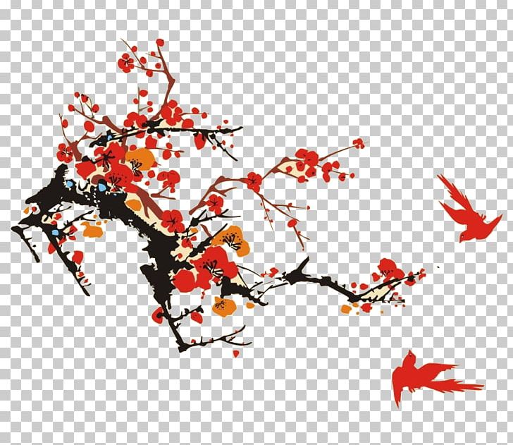 Plum Blossom Avatar Ink Wash Painting PNG, Clipart, Avatar, Bird, Black And White, Blossom, Branch Free PNG Download