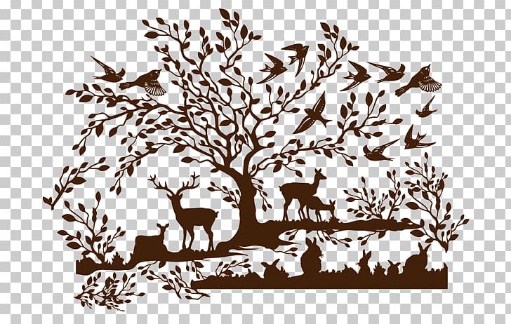 T-shirt Wood Tree PNG, Clipart, Black, Black And White, Black Forest, Branch, Deer Free PNG Download