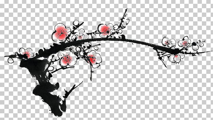 Plum Blossom Ink Wash Painting Four Gentlemen Chinese Painting PNG, Clipart, Bamboo, Black, Black And White, Branch, Cherry Blossom Free PNG Download