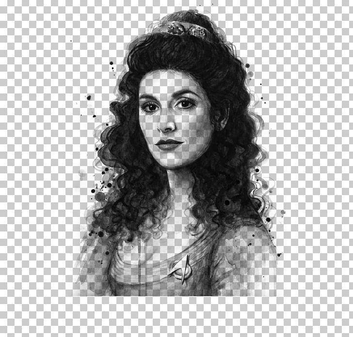 Marina Sirtis Deanna Troi Star Trek: The Next Generation Jean-Luc Picard Spock PNG, Clipart, Black And White, Black Hair, Data, Girl, Monochrome Free PNG Download