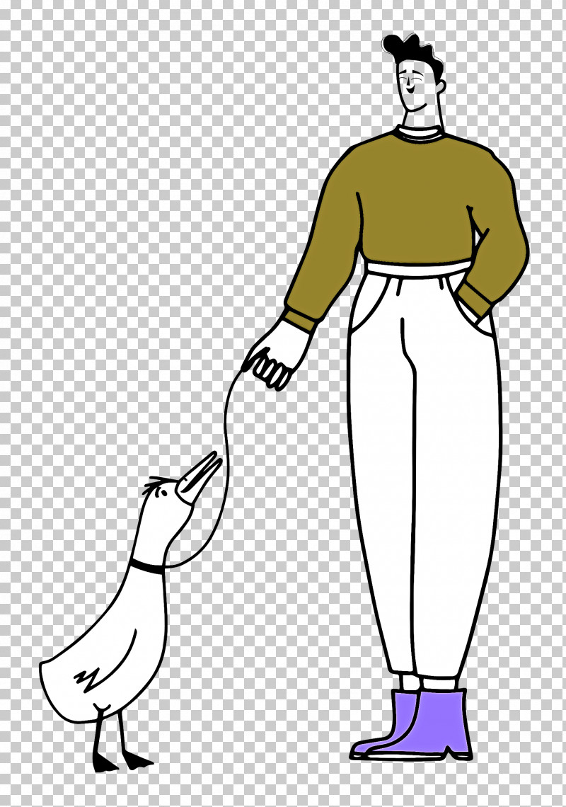 Walking The Duck Talking Duck PNG, Clipart, Character, Clothing, Human, Joint, Line Art Free PNG Download
