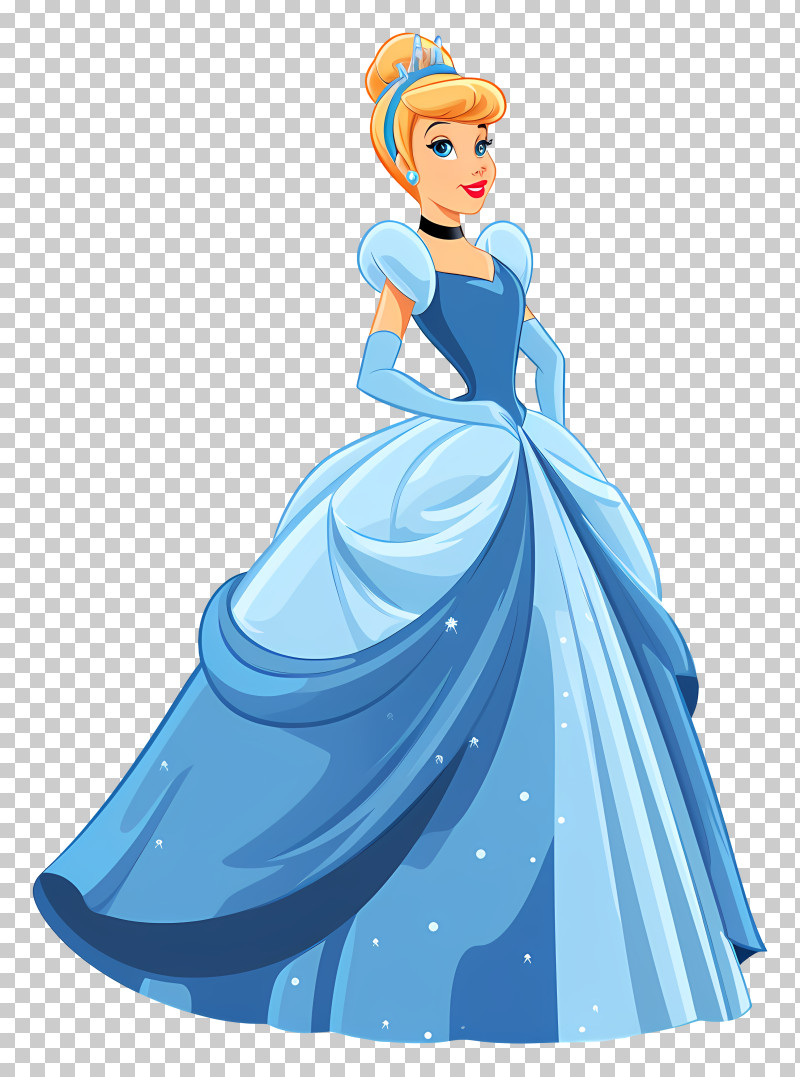 Cinderella - Princess In Elegant Blue Gown Illustration PNG