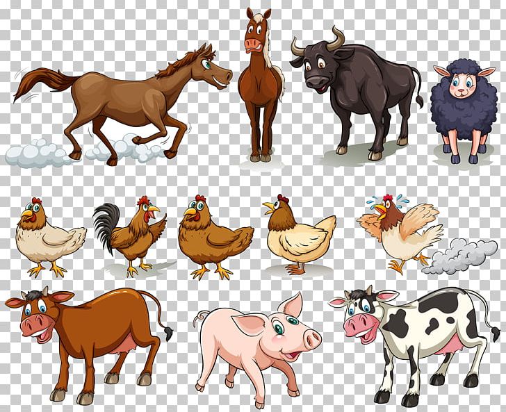 Cattle Chicken Sheep Domestic Pig Horse PNG, Clipart, Animal, Animals, Carnivoran, Cartoon, Children Free PNG Download