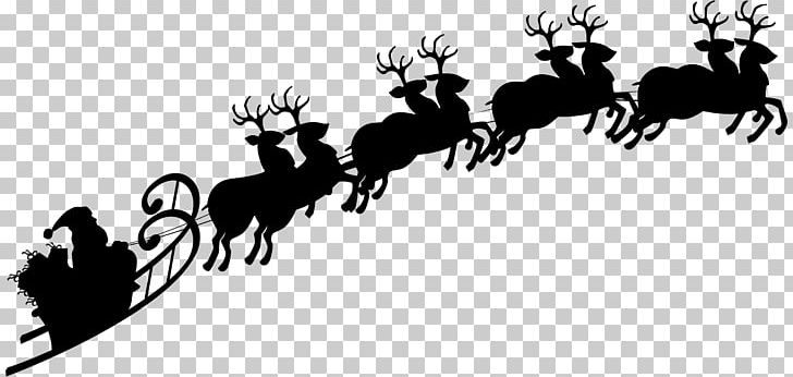 Reindeer Santa Claus Silhouette Sled PNG, Clipart, Antler, Black And White, Cattle Like Mammal, Christmas, Computer Wallpaper Free PNG Download