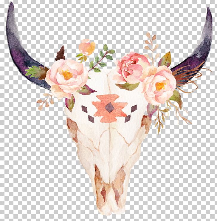 Texas Longhorn Skull Flower Printing Zazzle PNG, Clipart, Antler, Bohochic, Bull, Cattle, Fantasy Free PNG Download