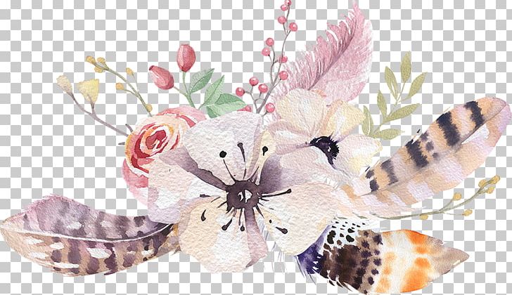 Flower Feather Stock Photography Watercolor Painting Boho-chic PNG, Clipart, Blossom, Bohemianism, Boho Chic, Butterfly, Cut Flowers Free PNG Download