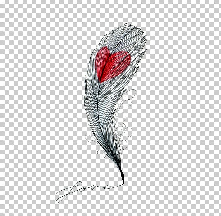 Drawing Feather Heart Sketch PNG, Clipart, Animals, Black And White, Colored Pencil, Drawing, Feather Free PNG Download