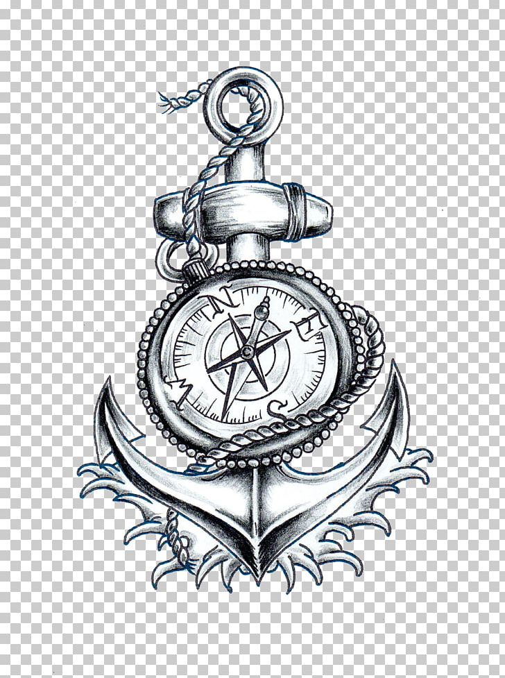 Compass Anchor Ship's Wheel PNG, Clipart, Anchor, Black And White, Body Jewelry, Clock, Compas Free PNG Download