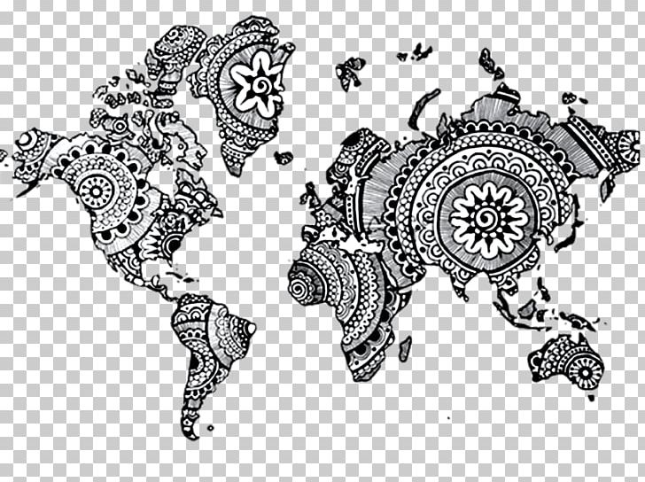 World Map Mandala Drawing PNG, Clipart, Art, Art World, Black And White, Coloring Book, Desktop Wallpaper Free PNG Download