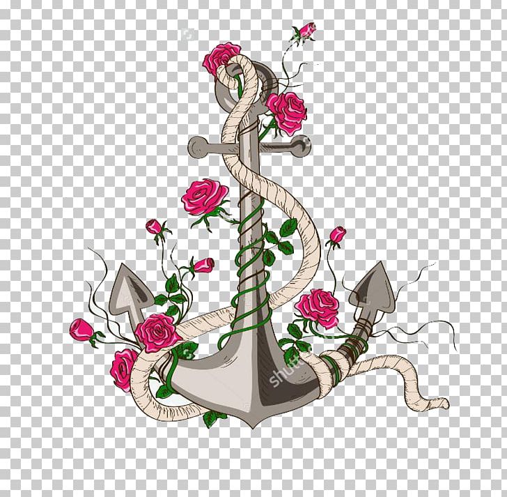 Rose Anchor Drawing Illustration PNG, Clipart, Anchor, Anchors, Branch, Drawing, Flora Free PNG Download