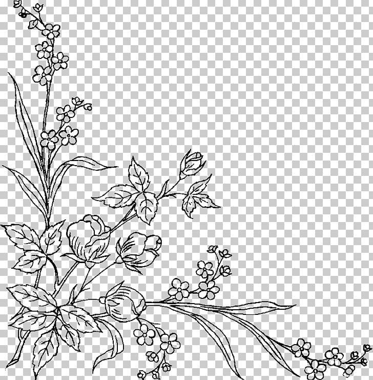 Floral Design Black And White Art Pattern PNG, Clipart, Area, Branch, Coloring Book, Cut Flowers, Flo Free PNG Download