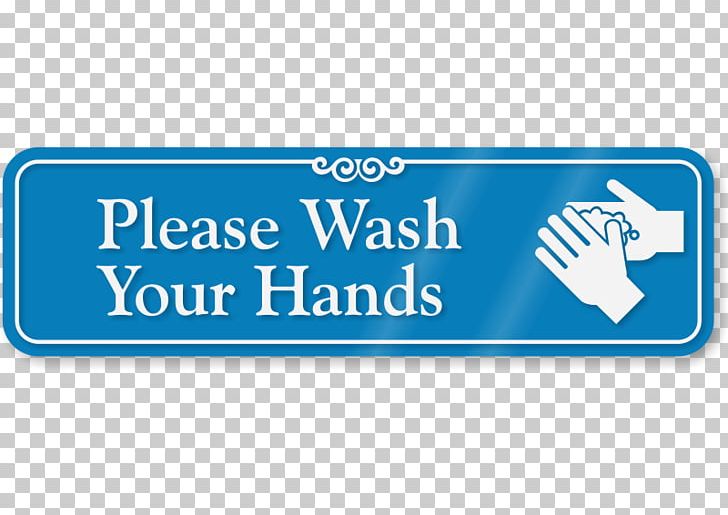 Sanitize Hands Here With Down Arrow Symbol Logo Brand Signage PNG, Clipart, Aluminium, Area, Arrow, Blue, Brand Free PNG Download