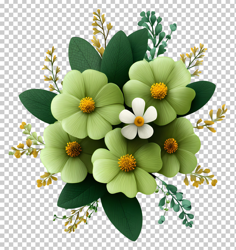 Green Flowers Bouquet - Green Floral Arrangement Illustration PNG