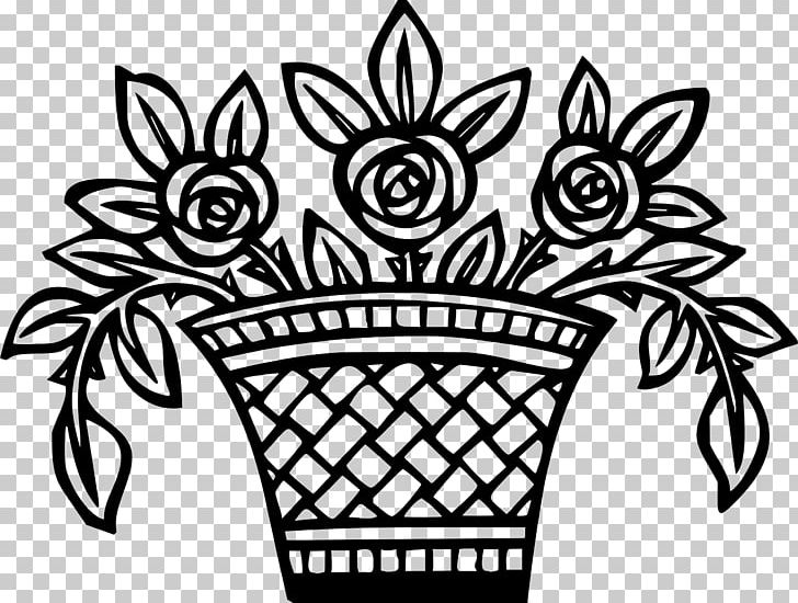 Drawing Flower Basket PNG, Clipart, Artwork, Basket, Black And White, Drawing, Flora Free PNG Download