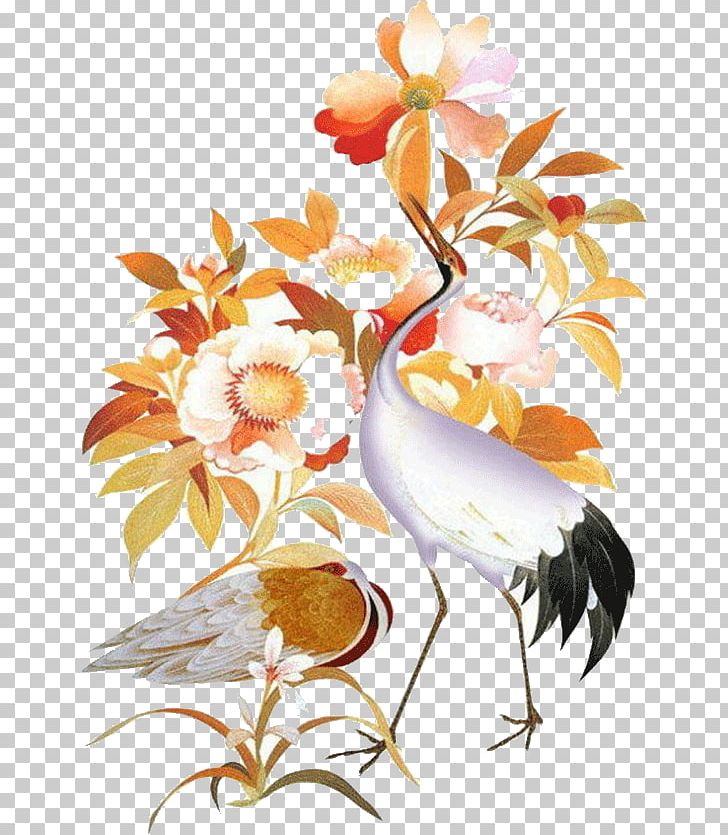Floral Design Orange Painting Illustration PNG, Clipart, Animal, Art, Beak, Bird, Birdandflower Painting Free PNG Download