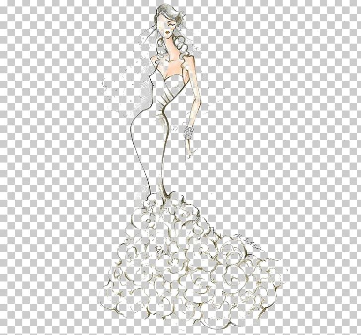Wedding Dress Fashion Bride Sketch PNG, Clipart, Arm, Artwork, Beauty, Black And White, Cartoon Free PNG Download