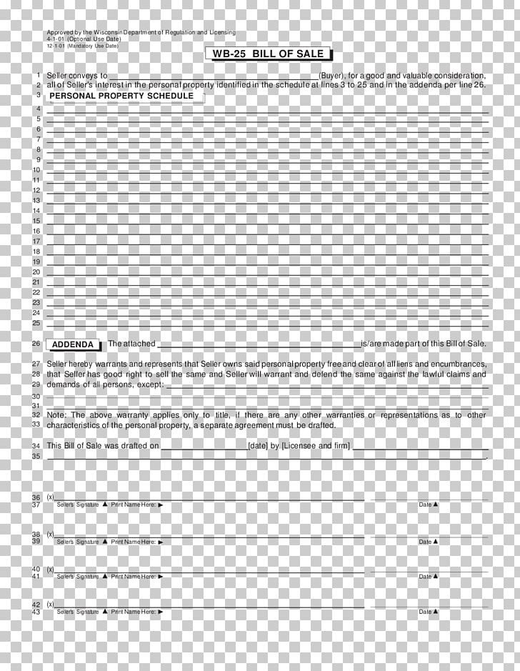 Document Bill Of Sale PDF Wisconsin Property PNG, Clipart, Area, Bill Of Sale, Document, Download, Heavy Machinery Free PNG Download