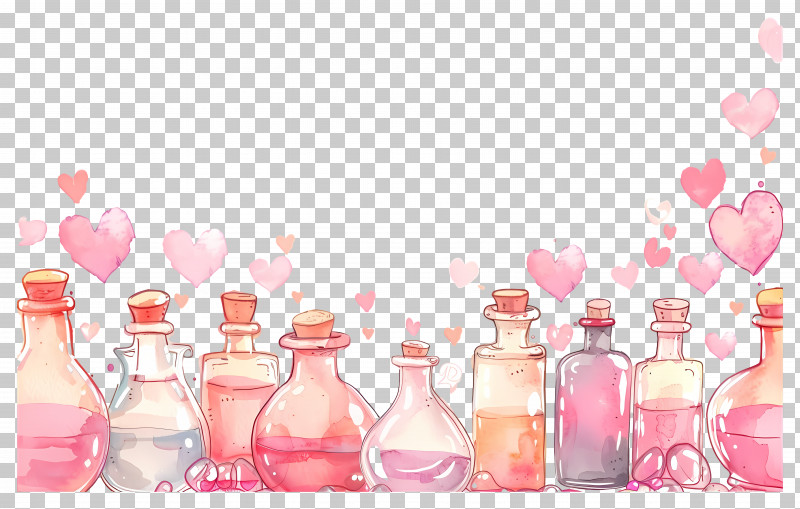 Love Background - Row Of Colorful Bottles With Heart Background PNG