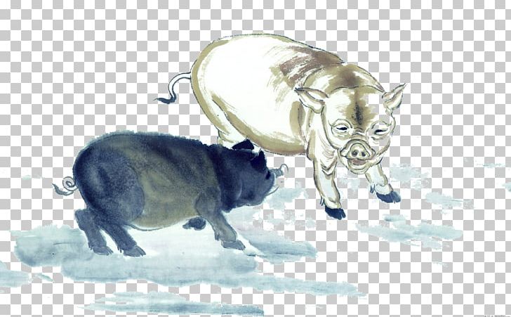 Domestic Pig Chinese Zodiac Ink Wash Painting Chinese Painting PNG, Clipart, Animal, Animals, Art, Boared, Boar Food Free PNG Download