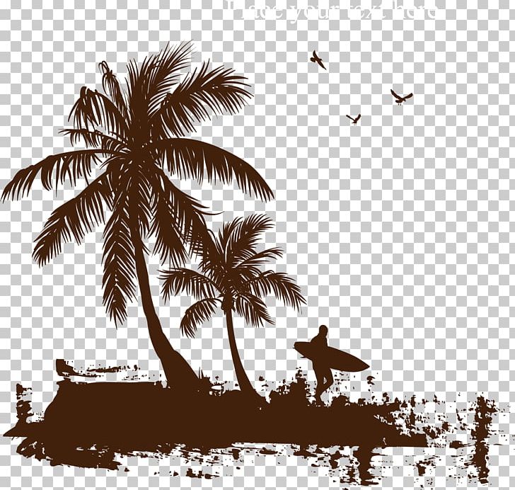 Printed T-shirt Coconut Arecaceae PNG, Clipart, Beach Vector, Black And White, Christmas Tree, Clothing, Coconut Free PNG Download