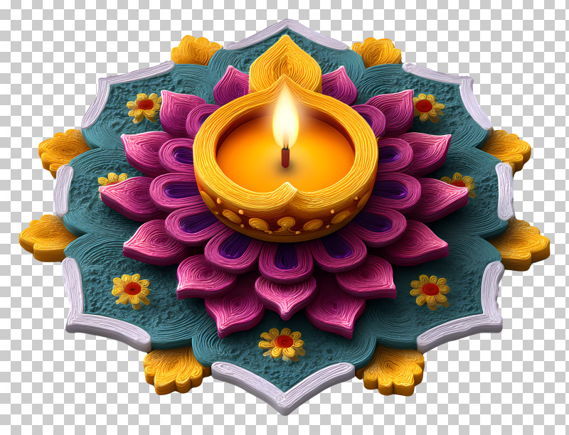 Diwali Lantern - Purple Lotus Diya With Flame PNG