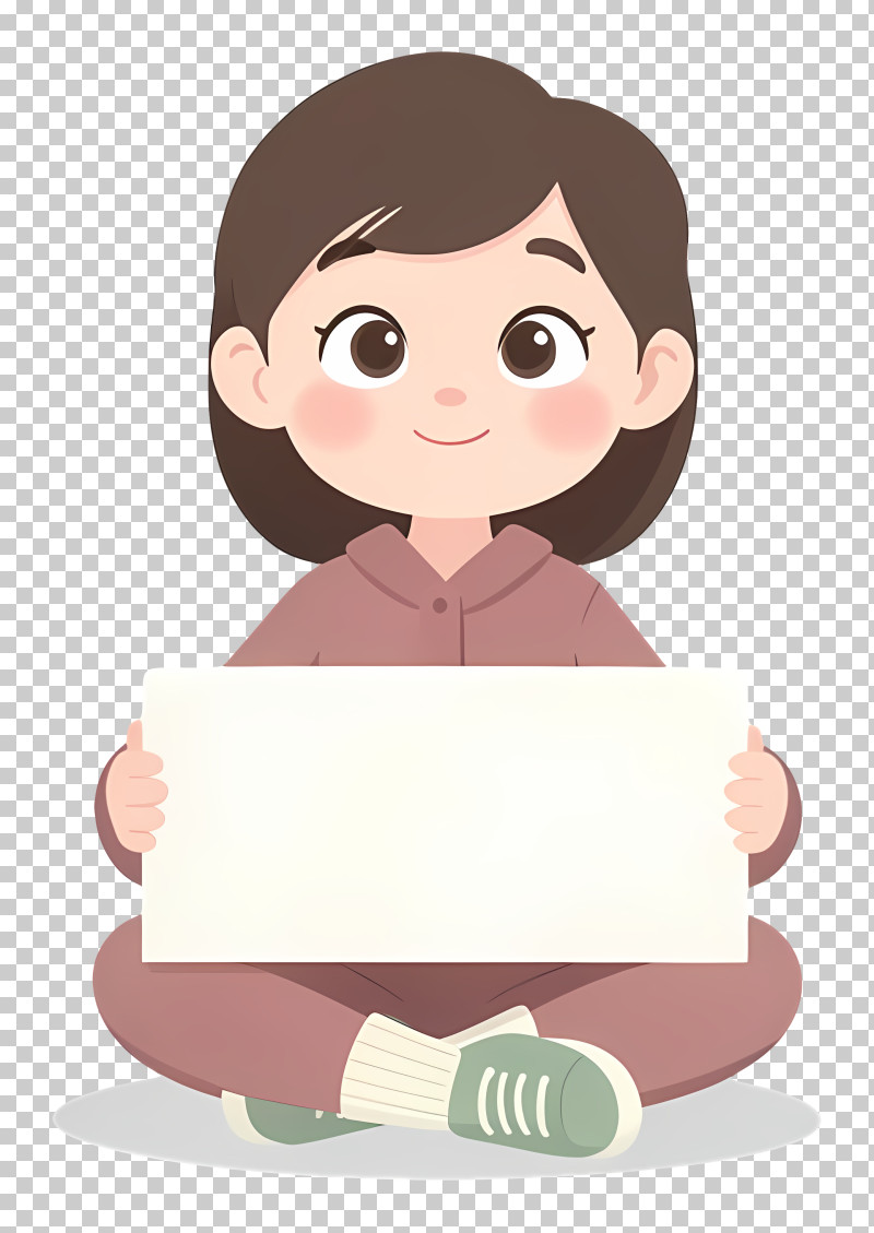 Girl Sitting With Blank Sign PNG