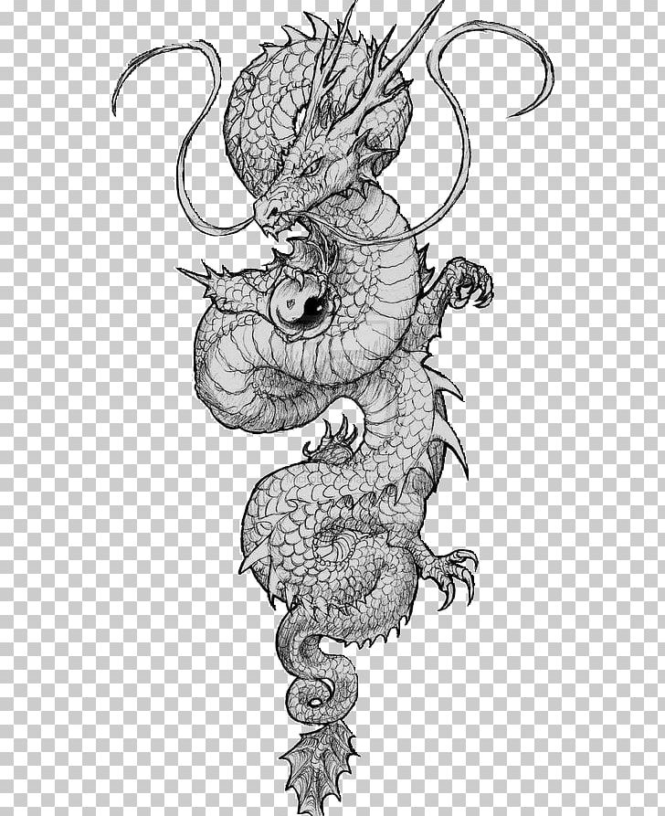 Blackandwhite dragon tattoo stickers Paper Chinese dragon Tattoo Dragon  Tattoo dragon monochrome fictional Character png  PNGWing