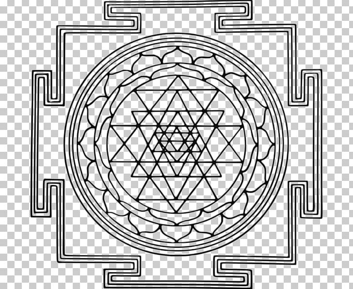 Hindu Iconography Sri Yantra Hinduism PNG, Clipart, Akilathirattu Ammanai, Area, Bindu, Black And White, Circle Free PNG Download