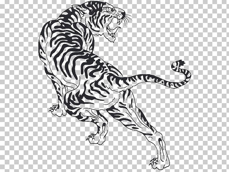 Tiger Cat Felidae Black And White Line Art PNG, Clipart, Artistic, Big Cats, Black, Carnivoran, Cat Like Mammal Free PNG Download