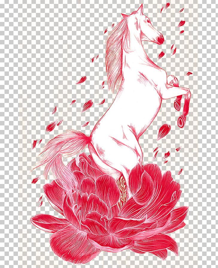 Visual Arts Horse Floral Design Drawing Illustration PNG, Clipart, Animals, Art, Color, Color Of Lead, Florist Free PNG Download